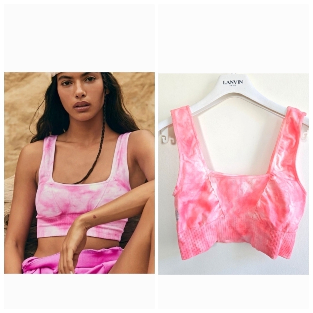 New Free People Movement Good Karma Tie Dye Pink Sherbert Sports Bra Size M/L